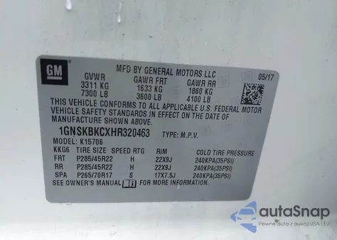 2017 Chevrolet Tahoe Lt from USA, damaged, VIN 1GNSKBKCXHR320463